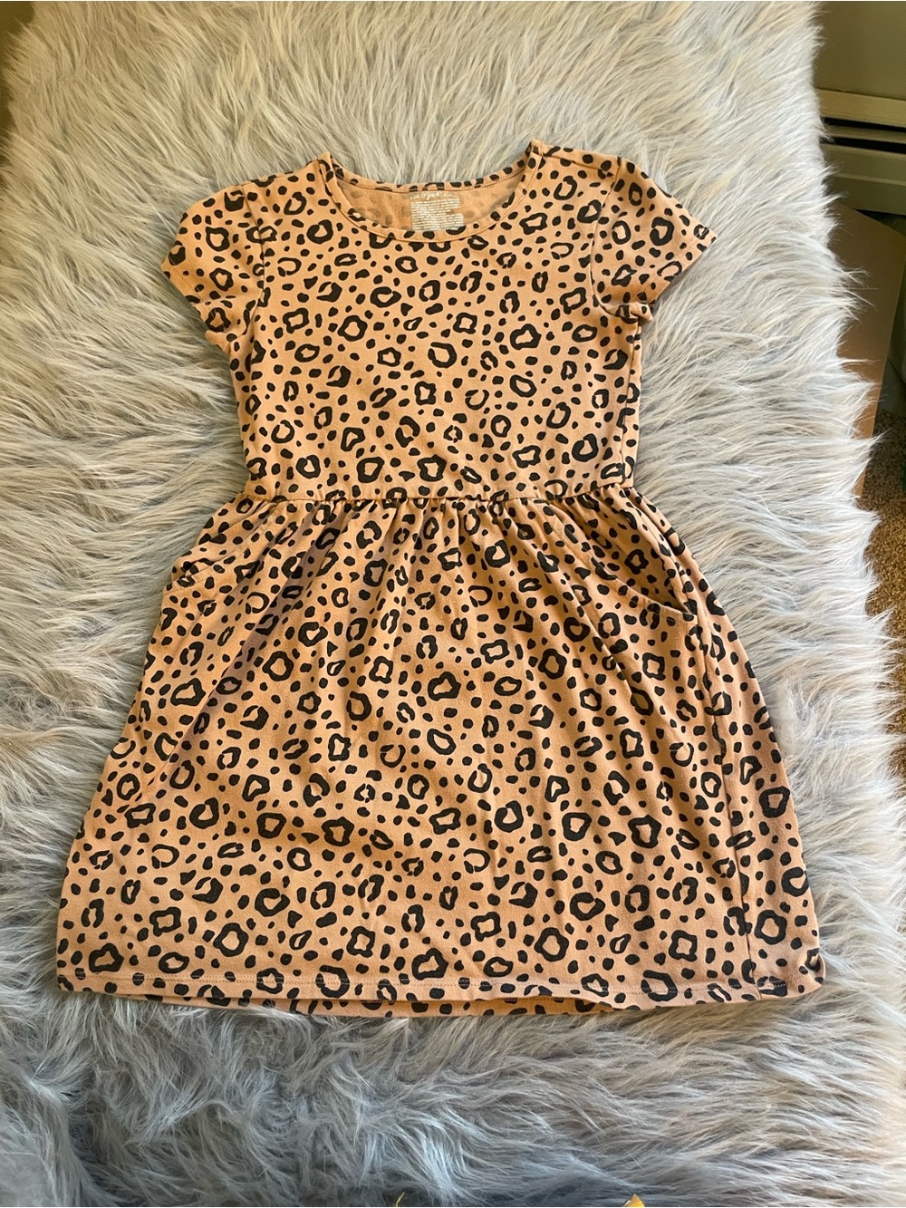 🥳Girls Short Sleeve Pink Leopard Print Casual Dress